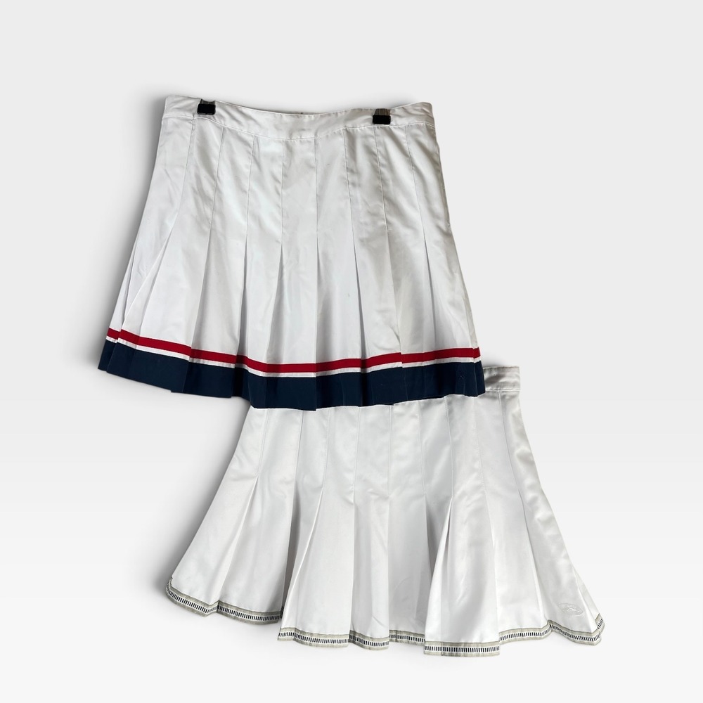 Lot of 2 Vintage Slazenger Pleated Tennis Skirts White Red Blue Grey Women 12